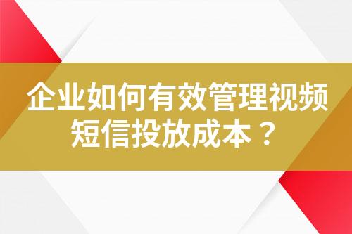 企业如何有效管理视频短信投放成本？