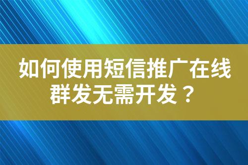 如何使用短信推广在线群发无需开发？