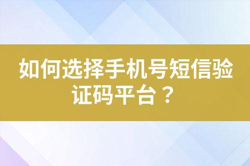 如何选择手机号短信验证码平台？